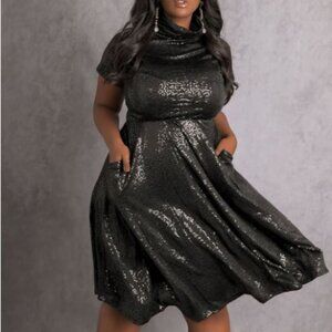 Rebdolls Sequined Turtleneck Skater Dress